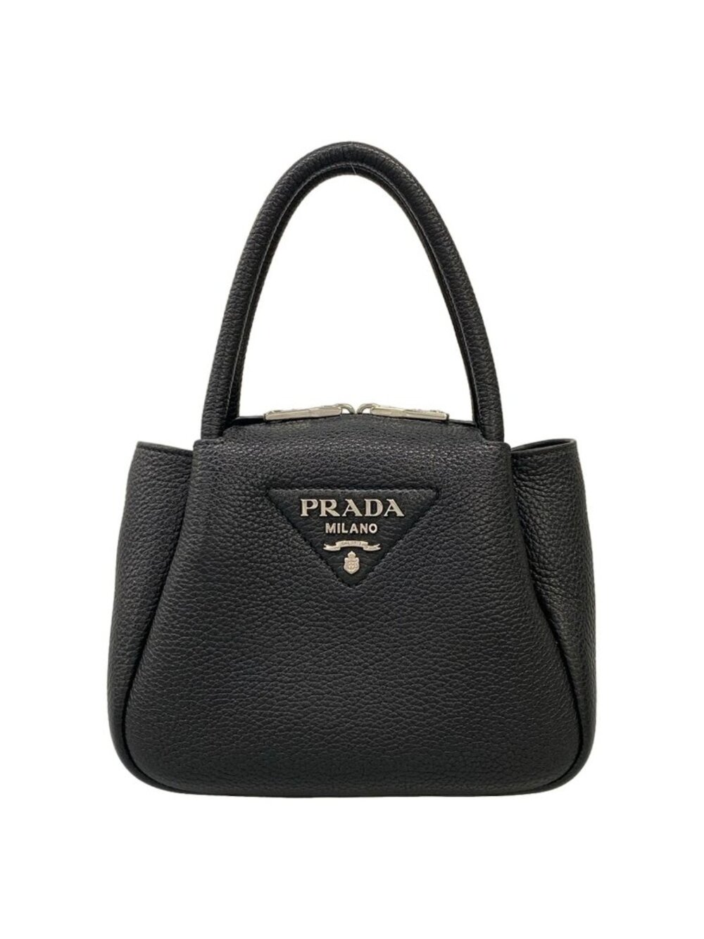 Prada Handbag Black Triangle Logo Leather